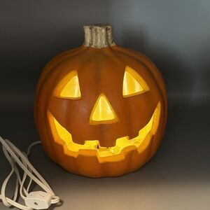 Unmarked Halloween Pumpkin Happy Jack O Lantern Blow Mold Light Up 9" T Spooky